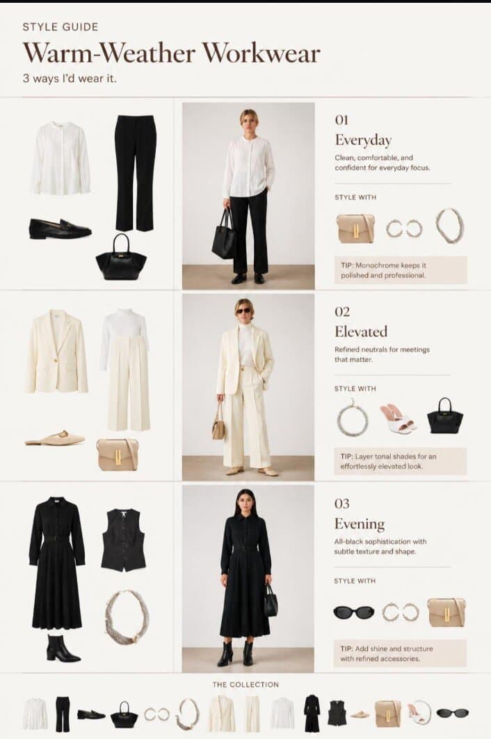 Generated style guide showing one outfit worn three ways