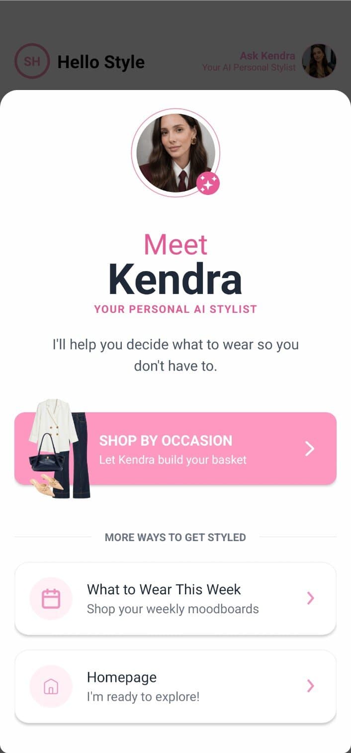 Kendra's introduction screen in the WearThat app